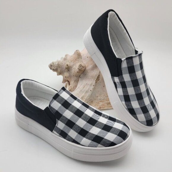 Soda Shoes - BUY ONE GET ONE FREE  Soda Hike Slip-on Sneaker Black & White Gingham - Size 7
